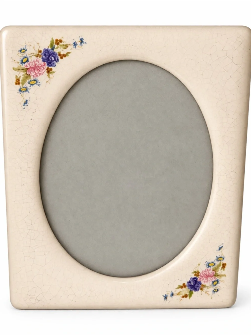 Vintage Floral Ceramic Frame 8x10 Crackle Cream Cottage
